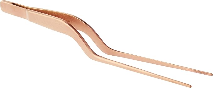 Mercer Culinary 18-8 Stainless Steel Precision Plus Chef Plating Tong, Offset, 6-1/2 Inch Tip, Rose Gold