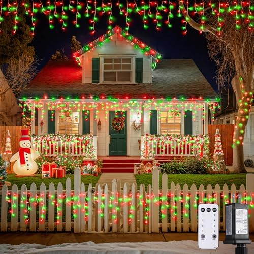 JMEXSUSS 400 LED 38.8ft Red and Green Christmas Icicle Lights Outdoor