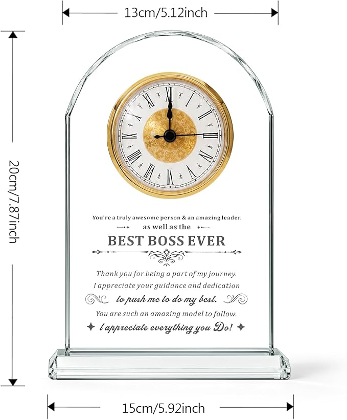 Elegant Glass Table Best Unique Boss Gifts for women,men,Appreciation Thank You Great Boss Day Birthday Ideas for Boss Office Farewell Retirement Birthday Gifts (Battery not Included) (Boss gifts)