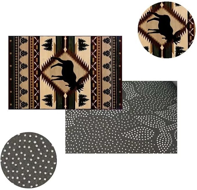 Contemporary Rustic Cabin Rugs for Living Room Vintage Moose Deer Carpet Non-Slip Natural Wildlife Animals Area Rug Floor Mats 6'x9'