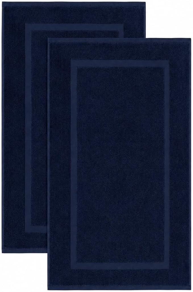 SALBAKOS 2-Piece 100% Turkish Cotton Bath Mat Towel, 20x34 inch, Navy | Bathroom Floor Towels, Thick Soft Most Absorbent Quick-Dry Durable Large Size Foot Rug, Premium Hotel Quality Made in Turkey