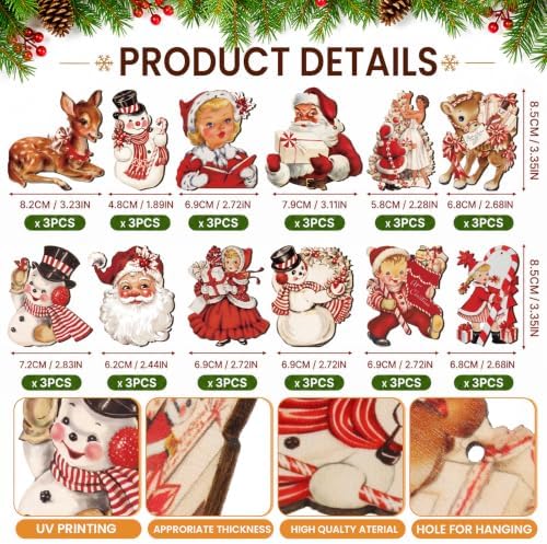 Huwena 36 Pcs Vintage Christmas Tree Ornaments, Classic, Red White