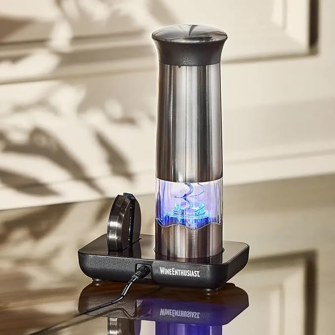 Wine Enthusiast Automatic Compact Wine Bottle Opener and Foil Cutter Set - Fully Electric Corkscrew with Charging Station - Effortlessly Extracts Natural and Synthetic Corks (3-Piece Set)
