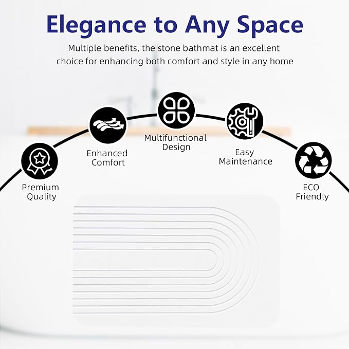 Fast Drying Stone Bath Mats for Bathroom, Non-Slip Diatomaceous Earth Bath Mat, Super Absorbent Bath Mat Stone (23.6''×15.4" White Arcana)