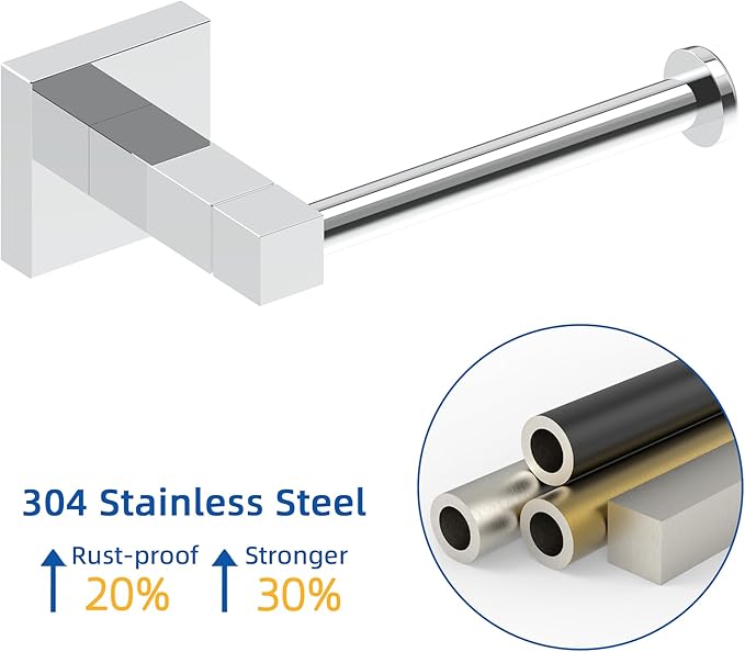 RUACQ Toilet Paper Holder Wall Mount,Square Base Tissue Roll Holder for Bathroom,Toilet Roll Holder Stainless Steel(Chrome)