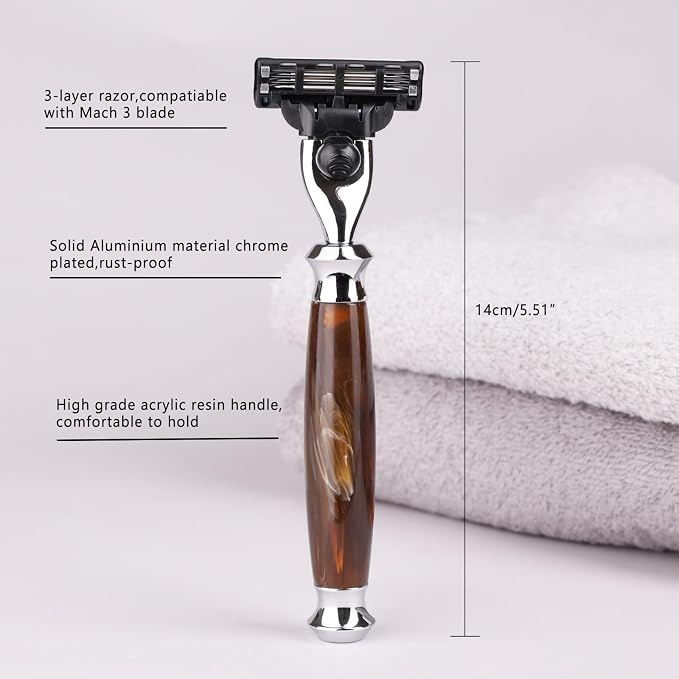 Deluxe Shaving Set for Men - 3-Layer Safety Razor with Badger Hair Brush,Soap Bowl & Magnetic Stand,Grooming Kit for Wet Shaving,Gift for Dad,Father’s Day,Birthday