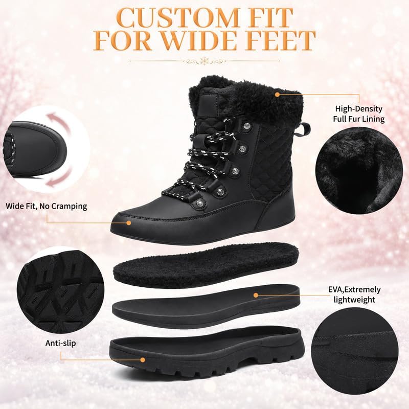 Womens Winter Snow Boots Mid-Calf Booties Warm Fur Lined Cold Weather Shoes