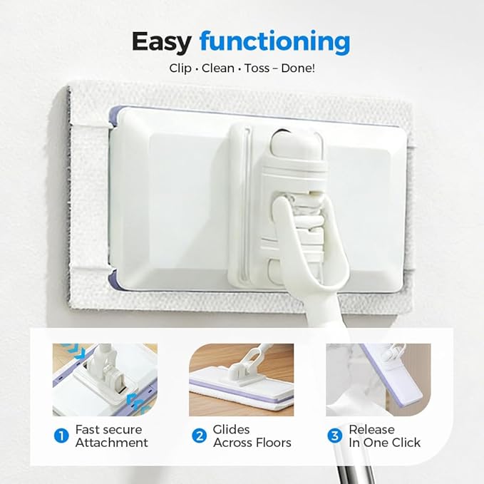 Disposable Dust Mop with 10 Reusable Cloths, 2026 New Convenient Cloth Changing Mini Mop 38" Long Handle Wet and Dry Flat Mopping, Sweeper Stick Lightweight Snap for Corners Multi Surface (10 Clothes)