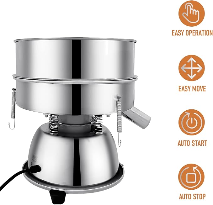 Automatic Sieve Shaker Machine, 110V Stainless Steel Vibrating Sifter with 10 & 60 Mesh Screens for Flour & Powders