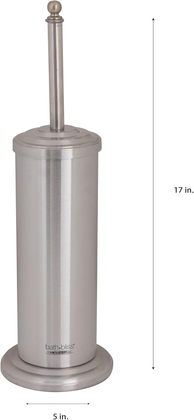 Bath Bliss Bathroom Accessories 3 Piece Trash Can, Plunger & Toilet Brush Combo Bath Set, Stainless Steel Silver (AZ-120001-SS)