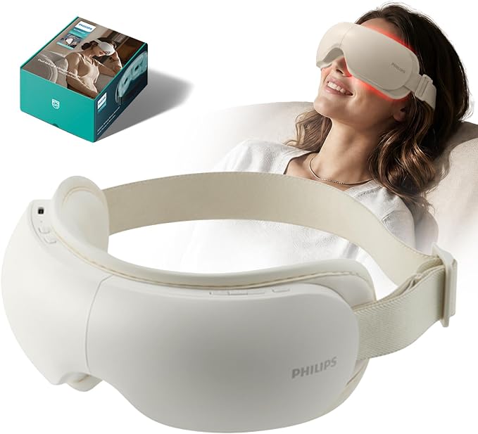 PHILIPS Eye Massager with Heat, Compression Mask Migraine Eye Strain Relief | Ideal gifts for women,men.Rechargeable eye mask for daily home use,office&travel,better sleep,relieves stress