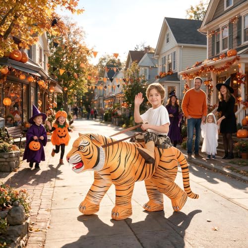 One Casa Inflatable Tiger Costume for Kids,Blow Up Ride Animal Suit