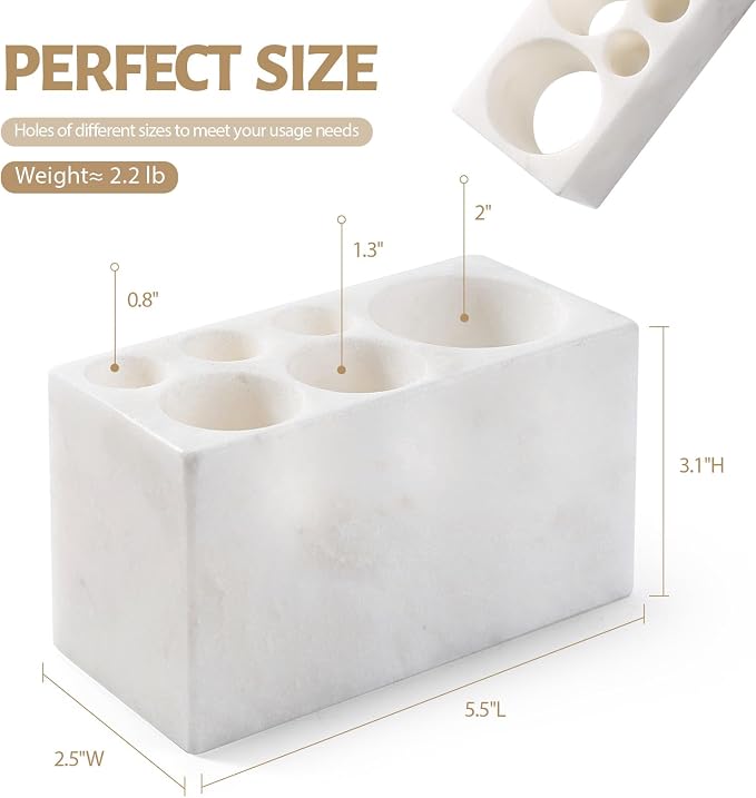 BCS Toothbrush Holder for Bathrooms, 6 Slots Open-Bottom Marble Toothbrush Organizer, Makeup Brush Stand Toothbrush Storage Collection for Bathroom Countertop Vanity Organization - Namib Bianco