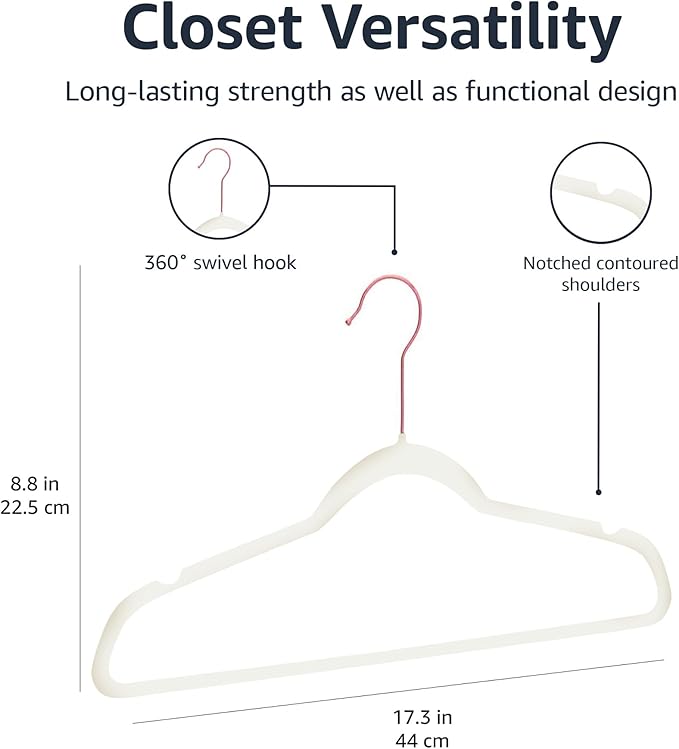 Amazon Basics Slim Velvet Non-Slip Space Saving Suit Clothes Hangers, Closet Organizer, Ivory/Rose Gold, 30-Pack
