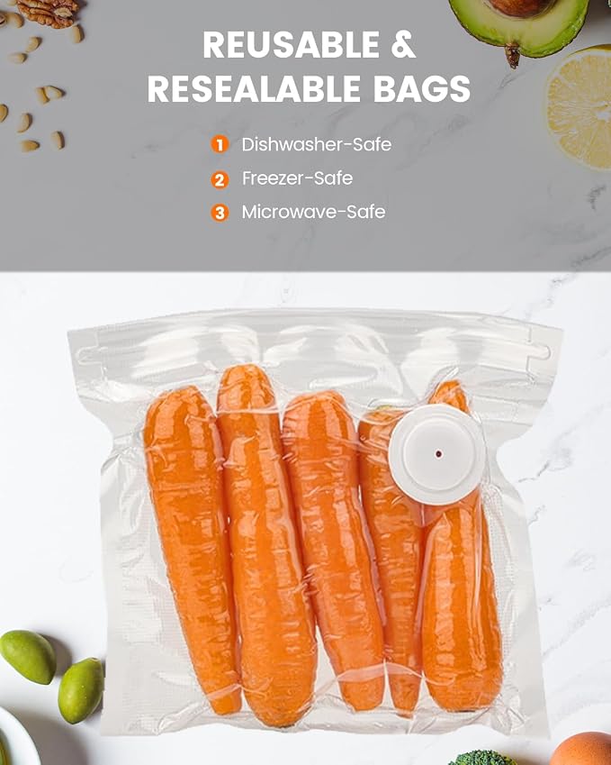 30 Reusable Vacuum Sealer Bags for Food, 10 x 11 inch Food Storage Bags Durable Airtight Bags, Freezer Safe, Microwave & Dishwasher, Leak-Proof, Compatible with Most Vacuum Sealers