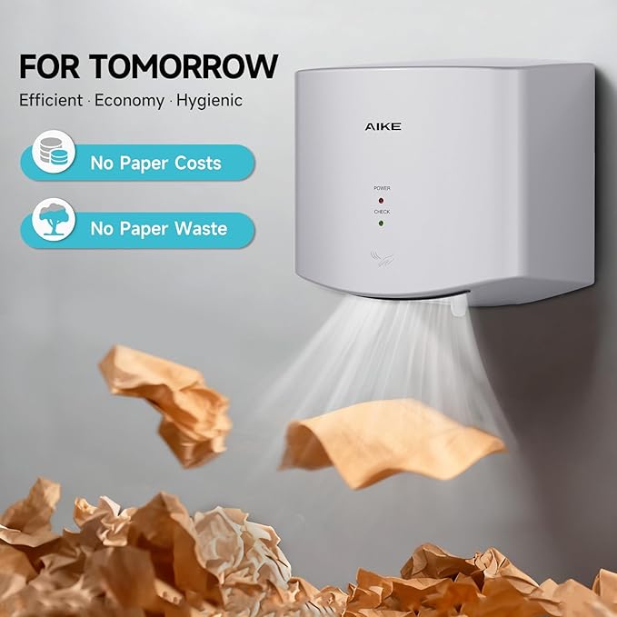 AIKE Air Wiper Compact Hand Dryer 110V 1400W Silver (with 2 Pin Plug) Model AK2630S