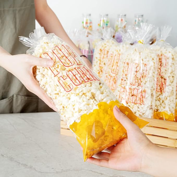 Restaurantware-Bag Tek 17 x 7 Inch Popcorn Bags, 100 Greaseproof Popcorn Favor - Hot & Cold Friendly, Freezable, Clear PE Plastic Carnival, For Event Favors Or Goodie Bags