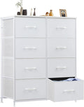Sweetcrispy Dresser for Bedroom, Chest Organizer Unit with 8 Fabric Bins | Storage Tower, Drawer Organizer with Steel Frame, Wooden Top for Living Room, Closet