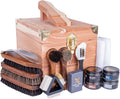 FootFitter Leather Shoe Shine & Suede Cleaning Set with Grand Cedar Valet Box, Polish Creams, Brushes & Premium Care Tools