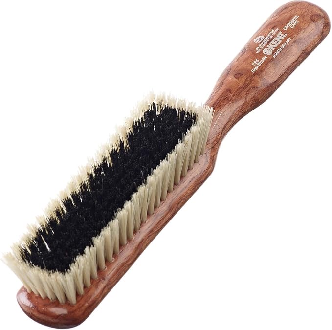 Kent CP6 Clothes Brush. Cashmere Care Dark Wood with Black & White Boar Bristle, Lint Remover for Wool and Silk for Keeping Delicate Fabrics Free from Fibres, Fluff and Pet Hair. Made in England