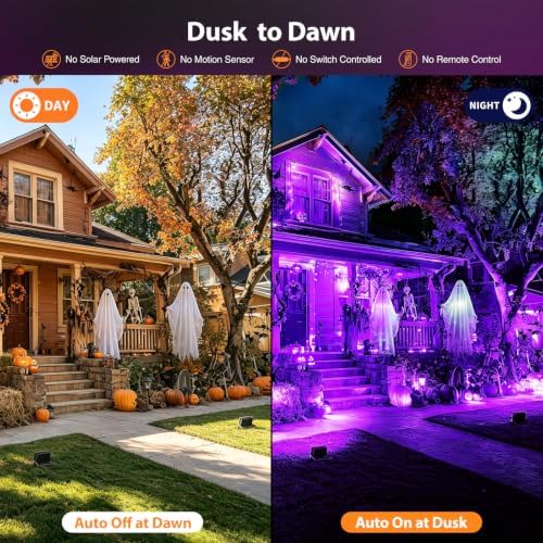 Onforu Purple Halloween Lights, 30W Dusk to Dawn Floodlight 2 Pack LED Flood Light Outdoor Decoration, Auto ON/Off Plug in Spot Light, IP65 Waterproof Uplighting Uplights for Party Garden