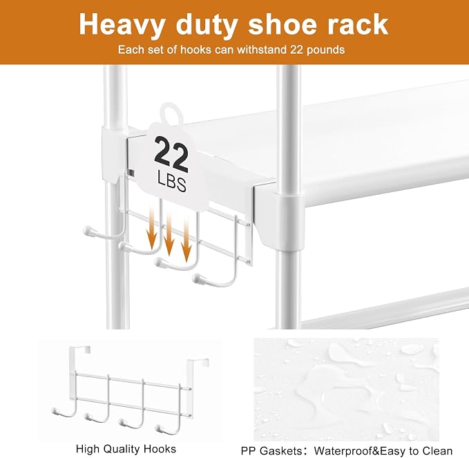 WOWLIVE 9 Tiers White Shoe Rack for Closet Shoe Rack Storage Organizer for Entryway 30-35 Pairs Stackable Shoe Shelf for Front Entrance Metal Pipes with Plastic Connectors