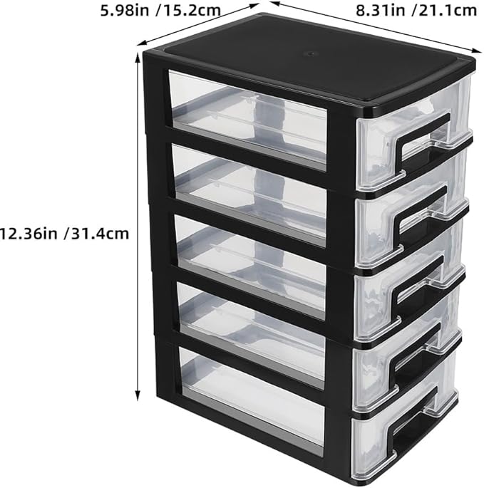Cabilock 5 Drawer Plastic Storage Organizer Clear Desktop Drawer Storage Cabinet for Office Study Bathroom Craft Supplies