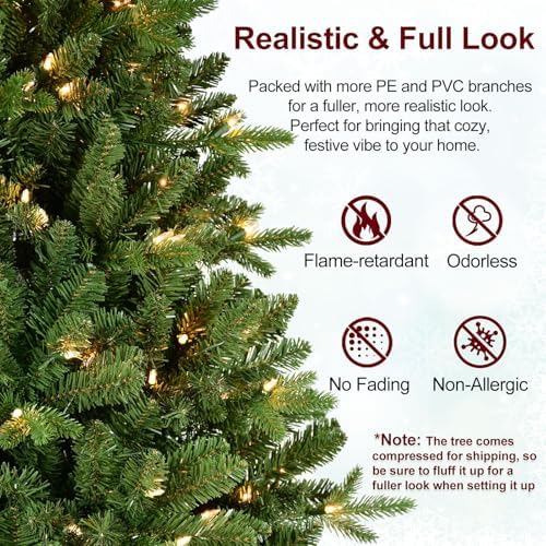 Treepool 7FT Prelit Artificial Christmas Tree, 2272 PE/PVC Tips, 500 Lights