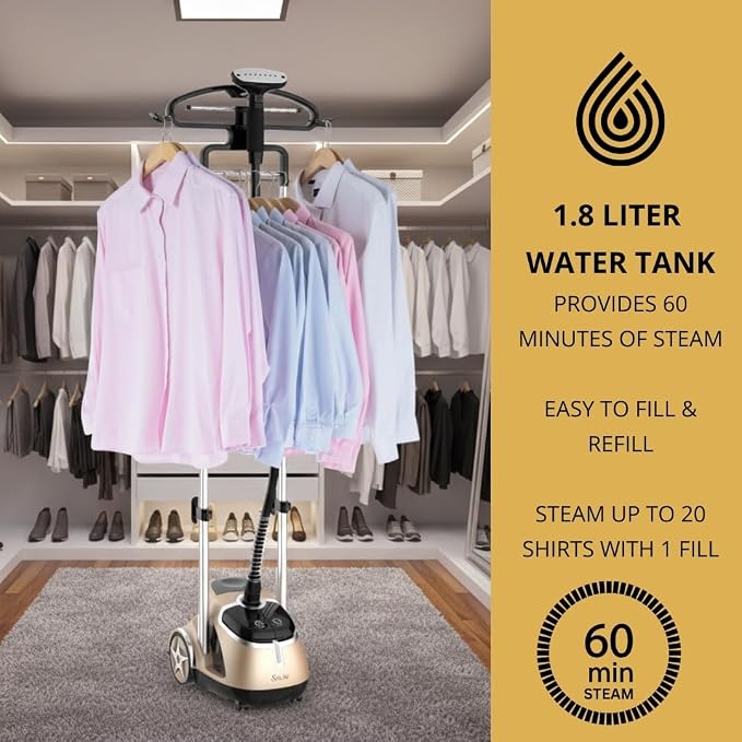 SALAV Garment Steamer with Foot Pedal Controls, 1hr Continuous Steam, 1500W