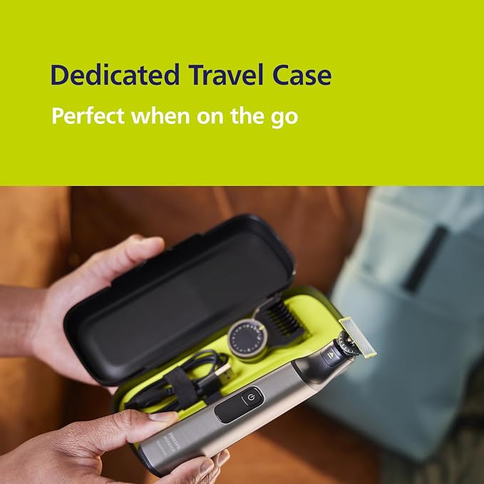 Norelco Philips OneBlade Pro Face+Body Travel Kit Bundle - Philips OneBlade Pro 360 Face+Body Hybrid Electric Trimmer/Shaver, QP6542/70 +Travel Case, QP401/90