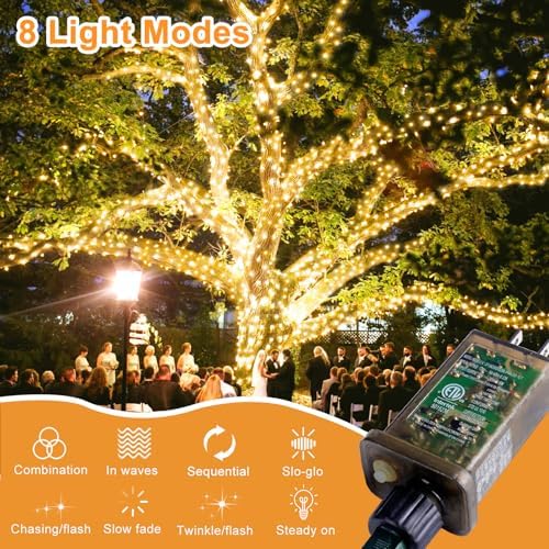 SAUIRS 403FT 1000 LED Christmas Lights Outdoor String Lights with 8 Modes Timer Waterproof Fairy Light Plug in for Outside Indoor Party Xmas Palm Tree Yard Wedding Decorations(Warm White)