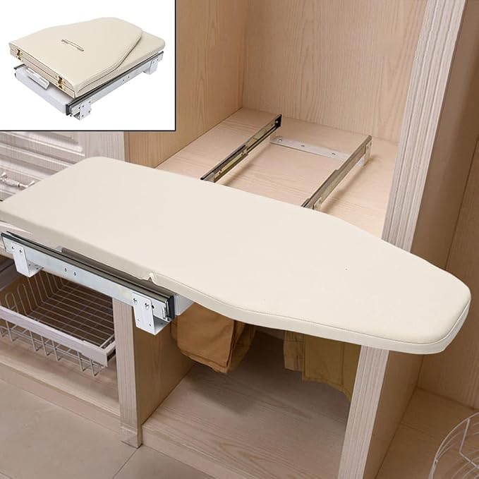 Foldable Ironing Board 12” x 32” Retractable Hidden Ironing Board Closet Ironing Station in Cabinet for Apartment & Small Room