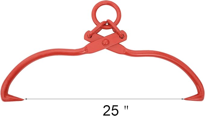 Skidding Tongs – 25-inch Log Grabber with Ring for Connecting with Chain – Logging Tools for Forestry, Timber, and Firewood by Earth Worth (Red)