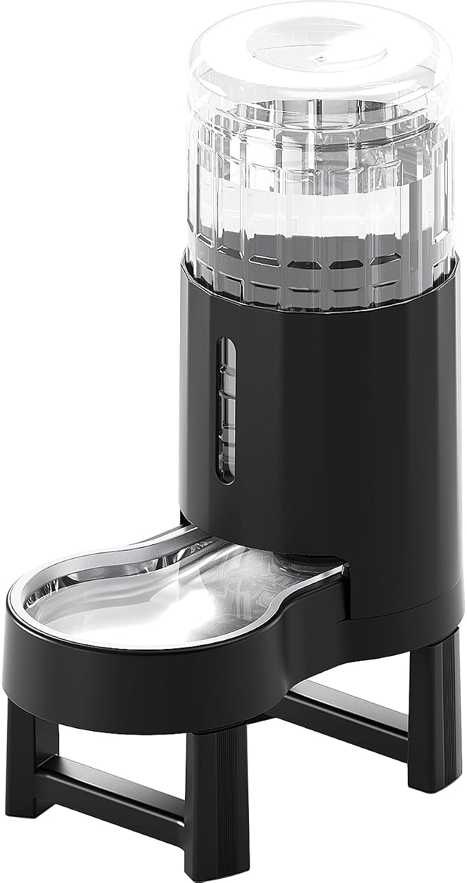CZPET Elevated Dog Water Bowl Dispenser for Large Dogs (8L+Stand, Black) | With Stainless Steel Bowl Gravity Waterer, Large Capacity and Drinking Area Noise-Free for Pets