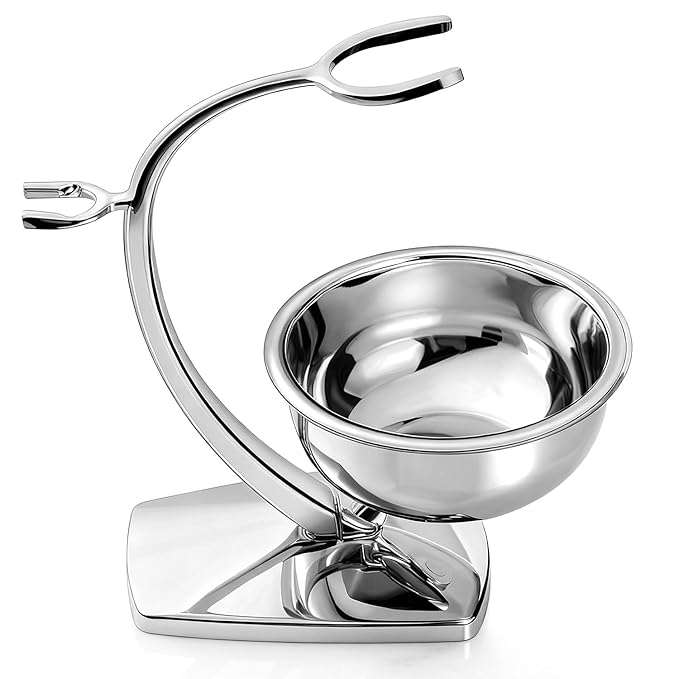 GRUTTI Shaving Bowl and Stand Set with Magnetic Base - 304 Steel Bowl & Chrome-Plated Alloy Stand, All-in-One Storage, Fits Most Razors & Brushes (Bowl & Stand Only)