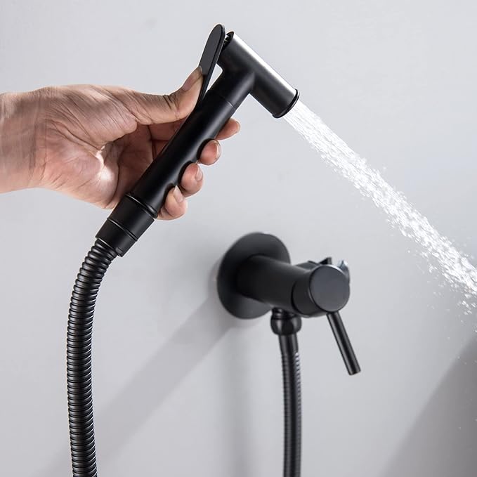SHAMANDA Wall Mounted Bidet Sprayer Set, Stainless Steel Round Handheld Bidet Attachment, Matte Black, BDS09-7