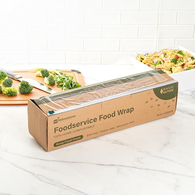 Restaurantware Basic Nature 18" x 2000' Food Wrap 1 Microwavable Cling Wrap - With Built-in Slide Cutter Freezable Clear Plastic Kitchen Food Wrap Durable For Restaurant Cafes And Delis