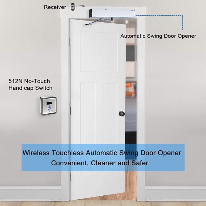 Ada Door Opener Handicapped Touch Free Sensor Open Door Operator with 2pcs Square 4.5'' Wireless Wave Sensor Switches 512N and 1PCS Fail Security 395lbs Electric Lock…