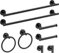 USHOWER Matte Black Bathroom Hardware Set, Modern 24-Inch Towel Bar Set Wall Mounted, Durable SUS304 Stainless Steel Bathroom Accessories Set, 8-Piece