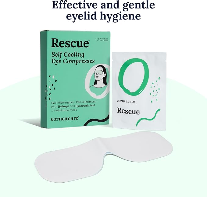 CorneaCare Rescue: Hydrogel Self Cooling Compress | Cold Eye Masks for Puffy Eyes | Self Cooling Eye Compress for Fast Relief | Travel Ready | 12 Count