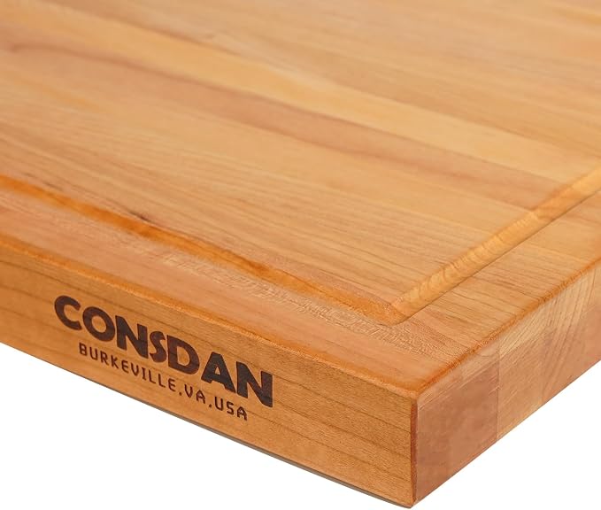 Solid Cherry Wood Cutting Board for Kitchen, USA Grown Hardwood, 20 x 15, with Invisible Inner Handle, Prefinished with Food-Grade Oil, Suitable for Kitchen Edge Grain, 1" Thick