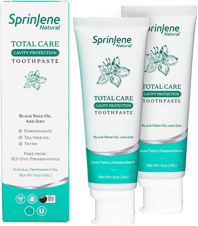 SprinJene Natural Total Care, Fluoride Toothpaste for Strong Teeth & Gum | Natural Toothpaste for Cavity Protection | 2 Pack