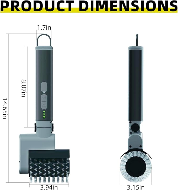 Rechargeable Rotary Electric Grill Brush - 3-in-1 Cleaning & Polishing Heads, Vertically Adjustable Angle, 150-Min Runtime, 304 Stainless Steel Bristles, Universal Fit for Most Grills