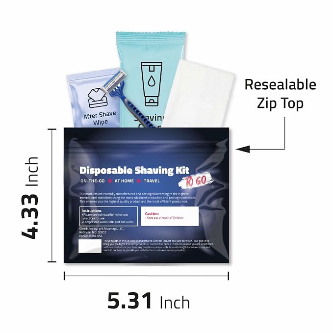 Disposable Compact Shaving Kit (10 Pack) - with Razor, Shaving Cream, Washcloth, and Aftershave Wipe – Travel Ready Grooming Essentials - Perfect Personal Shave Kit or Charity Gift Set (Green)