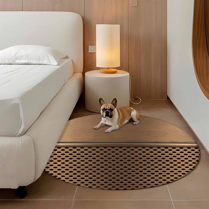 6 Ft Round Rug for Living Room, Brown Metal Hole Indoor Accent Rugs for Apartment, Modern Copper Net Eye Hole Pattern Decorative Circle Carpet Washable Low Pile Non Slip, Soft Rug for Bedroom