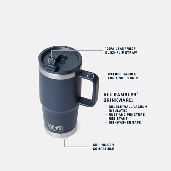 YETI Rambler 20 oz Travel Mug with Flip Straw Lid – Stainless Steel, Vacuum Insulated, Leakproof, Cup Holder Friendly, Rescue Red