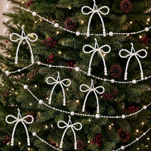 DIYDEC 25PCS Preal 4.5IN Christmas Bow Ornaments String Garland Decor