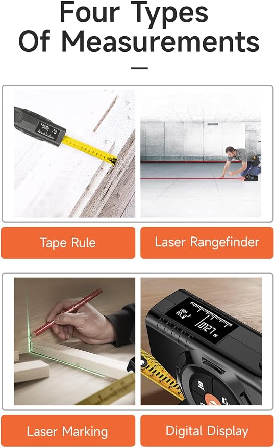 3-in-1 Digital Tape Measure, 196Ft Laser Measurement Tool & Auto Lock Tape with Instant Digital Readout and Green Laser Extension, Measuring List with Memory