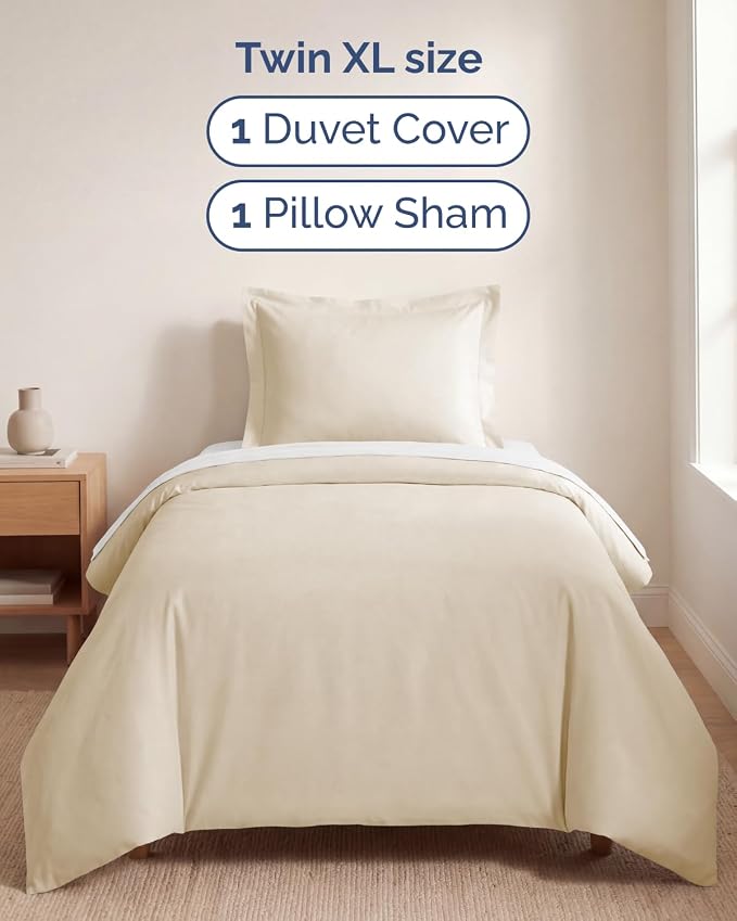 Duvet Cover Twin/Twin XL Size Set - Extra Soft Twin/Twin XL Duvet Cover 68" x 90" with 1 Pillow Sham for Women, Men, Kids & Teens - Comfy, Easy-Care & Fade Free w/ Zipper Closures & Ties (Off White)