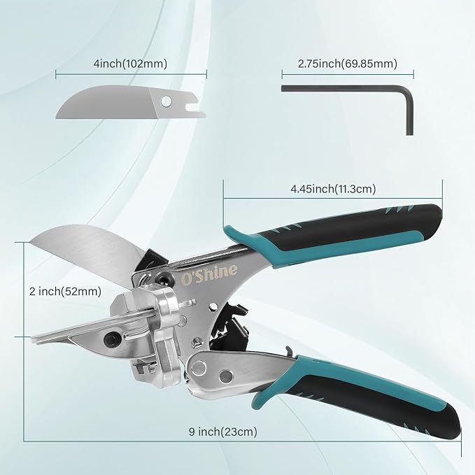 O'Shine 22.5 Professional Ratchet Miter Shears Elite, 22.5 45 & 90 Degree Heavy Duty Multi Angle Base Shoe Cutter, 3X Effort Saving Shoe Molding & Quarter Round Cutting Tool, 1 Extra Replacement Blade